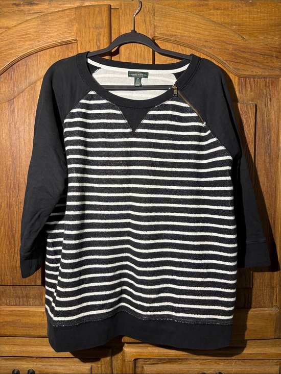 Ralph Lauren Tops - Ralph Lauren Black and White Striped Raglan Sweatshirt with Zip